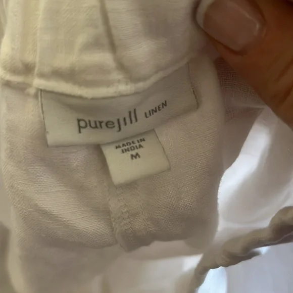 J. Jill white Linen Crop Pants Purejill Linen Elastic Waist button cuff - Picture 4 of 4